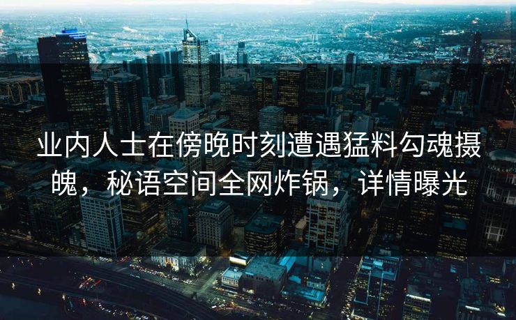 业内人士在傍晚时刻遭遇猛料勾魂摄魄，秘语空间全网炸锅，详情曝光